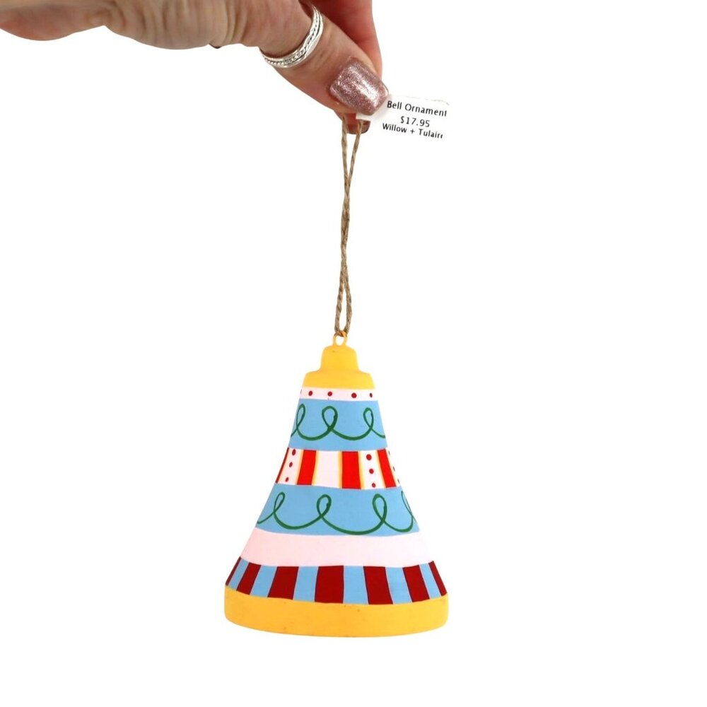 Hand-Painted Bell Ornament Yellow Christmas Holiday Decor Seasonal Festive NWT